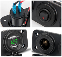 Panel mit 2x USB, Batteriespannung, Zigarettenanzünder und Schalter für Trabant und Qek Wohnwagen